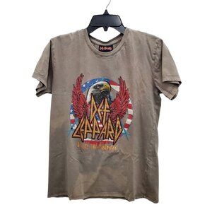 Def Leppard The‎ Relaxed Tee Women's Taupe Bleached Eagle Distressed Band Tee S
